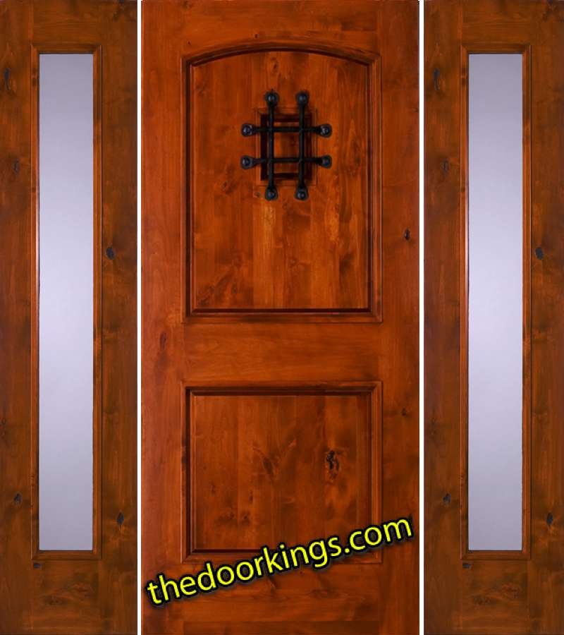 sw76 knotty alder wood door with two sw50 clear sidelites